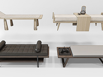 3d新中式床尾凳模型