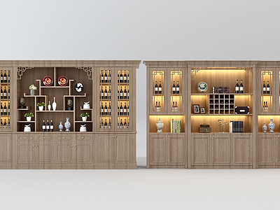 3d新中式实木酒柜组合模型