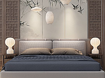 新中式床3d模型