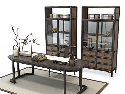 新中式书桌模型3d模型