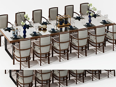 3d现代晚宴餐桌多人餐桌椅模型