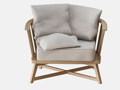 3d北欧原木色单人椅单人沙发模型