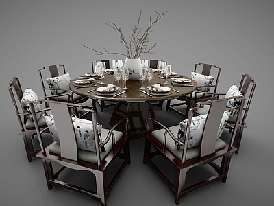 新中市风格餐桌家具模型