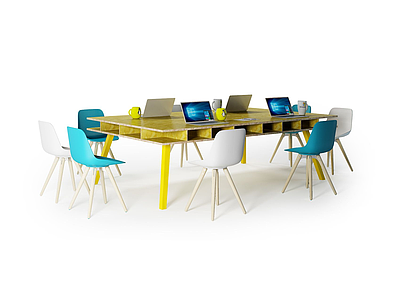 3d办公桌椅组合工位模型