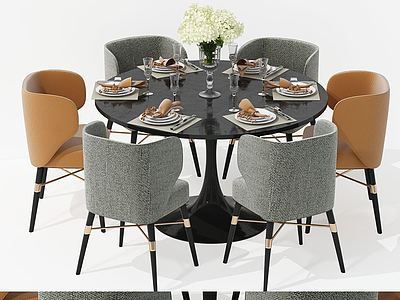 美式圆形餐桌椅模型3d模型