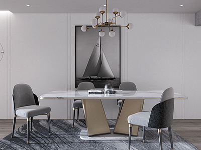 现代餐厅餐桌餐椅挂画组合模型3d模型