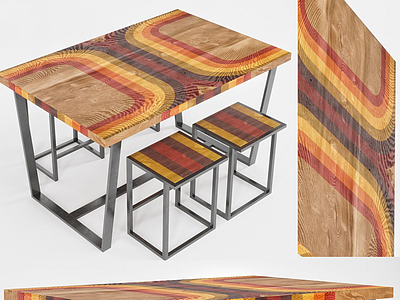 3d现代彩虹式桌凳组合模型