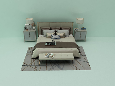 床头柜台灯组合3d模型