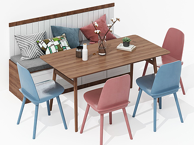 3d现代靠边餐桌椅模型