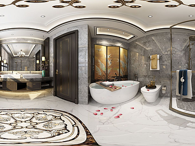 3d新中式淋浴间全景模型