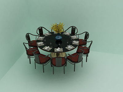 酒店餐桌餐椅组合模型3d模型