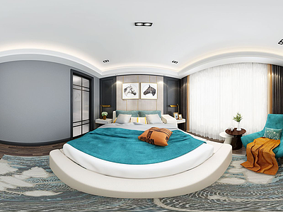 3d现代轻奢卧室全景模型