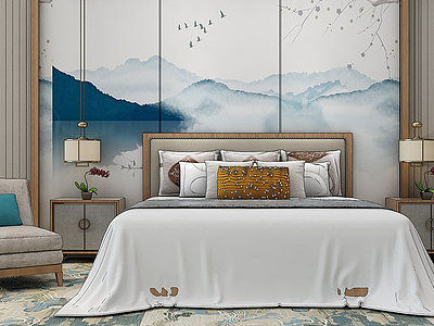 新中式床床头柜吊灯模型3d模型