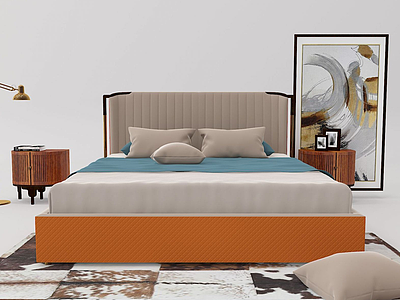 新中式床床头柜组合模型3d模型