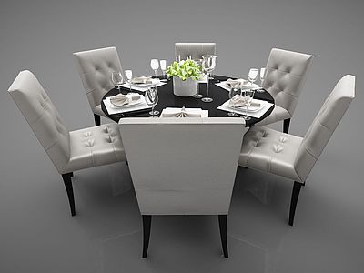 欧式餐桌组合模型3d模型