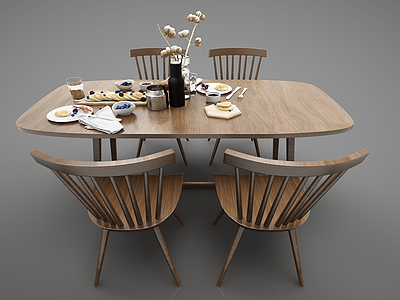 3d实木餐桌模型