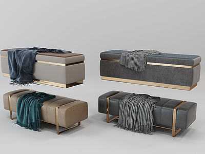3d现代新古典欧式床沙发凳模型
