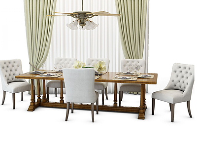 欧式美式餐桌椅组合模型3d模型