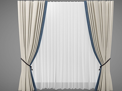 3d新中式风格的窗帘模型