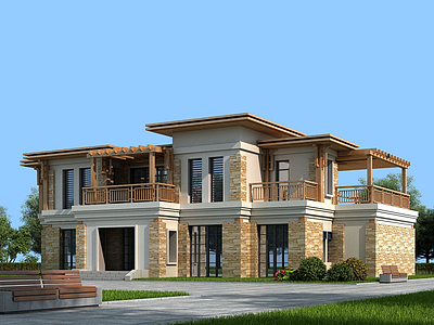 现代二层别墅洋房建筑外观模型3d模型
