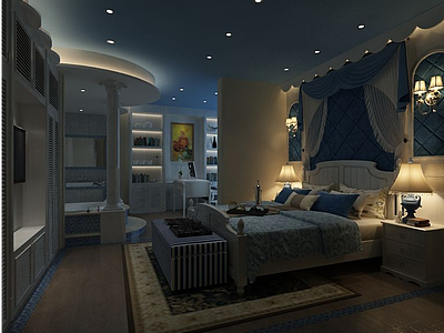 3d地中海夜景卧室模型