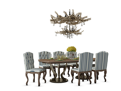 美式餐桌椅组合模型3d模型
