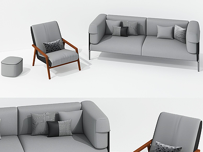 3d<font class='myIsRed'>现代多人沙发</font>单人椅子组合模型