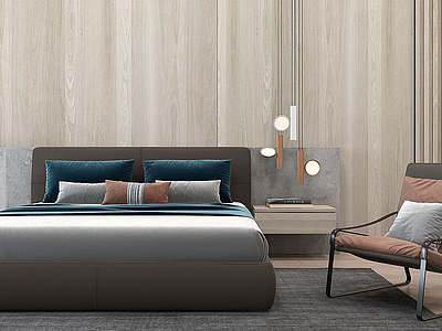 现代双人床床头柜3d模型