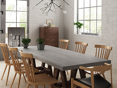 北欧风格餐桌椅组合模型3d模型