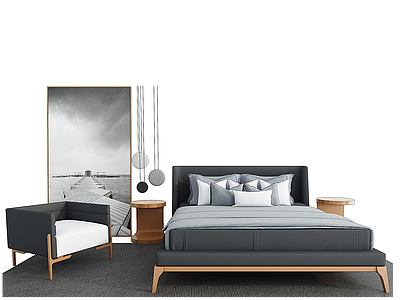 现代双人床床组合3d模型