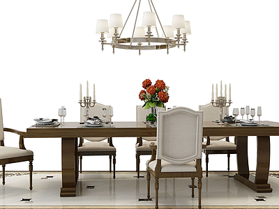 美式餐桌椅组合3d模型