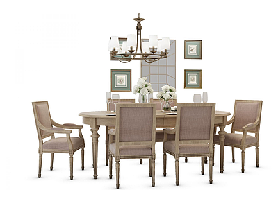 美式餐桌椅组合3d模型