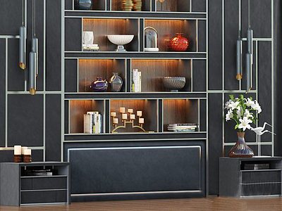 3d现代装饰柜架置物柜架模型
