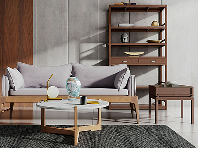 3d现代新中式沙发茶几组合模型