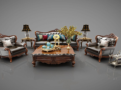 3d欧式沙发茶几模型