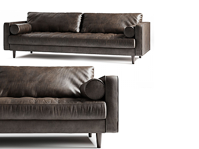 3d现代皮质双人沙发模型