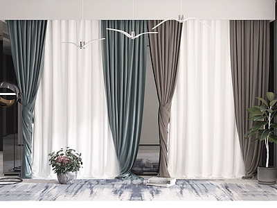 现代窗帘窗纱3d模型