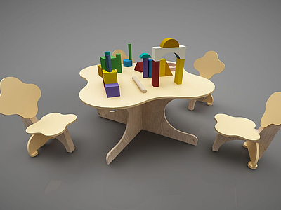 3d幼儿园儿童桌椅玩具组合模型