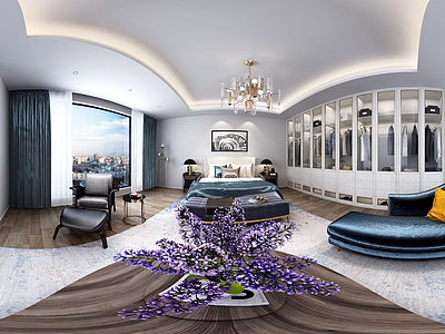现代轻奢卧室全景模型3d模型
