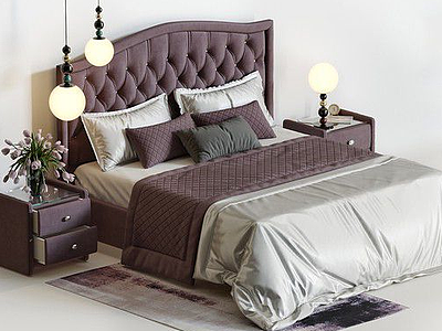 3d现代简欧双人床床具组模型