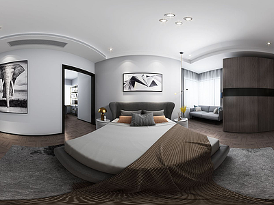 3d现代简约卧室全景模型