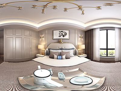 3d现代轻奢卧室全景模型