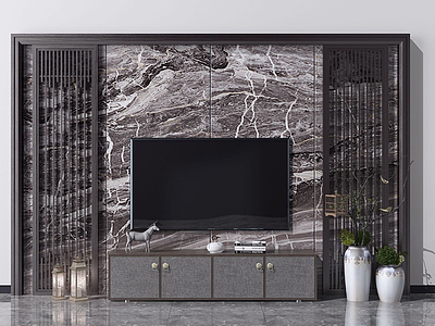 3d电视柜电视背景墙模型