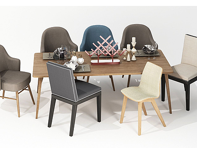 现代特色餐桌椅组合模型3d模型