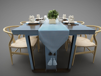 新中式风格餐桌椅模型3d模型