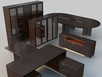 3d现代办公桌文件柜模型