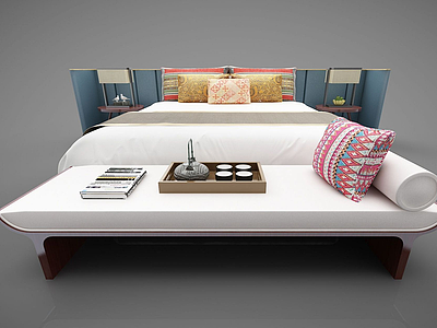 3d新中式风格床模型