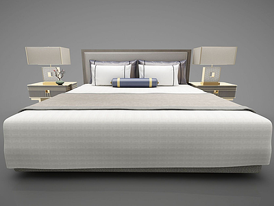 新中式风格双人床模型3d模型