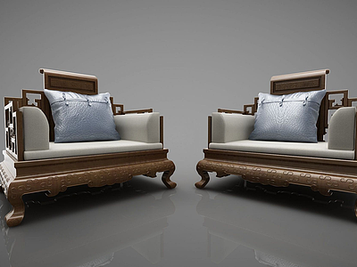 新中式单人沙发模型