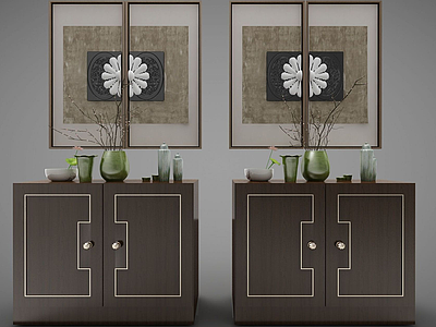 3d新中式风格装饰柜模型
